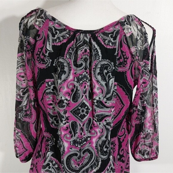 INC International Concepts Paisley Damask Cold Shoulder Embellished Top Size L - Picture 10 of 12